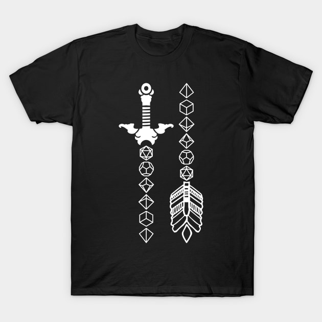 Polyhedral Dice Sword and Arrow T-Shirt by OfficialTeeDreams